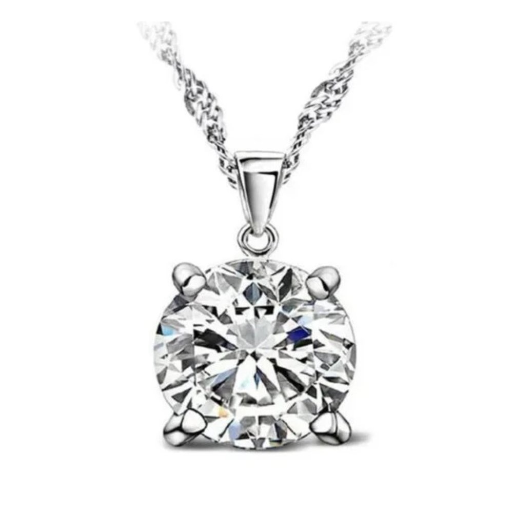 ⭐4pc Bundle Sale⭐ Round Diamond Set Pendant And Earrings w 18" Chain 925 Silver - Picture 3 of 5